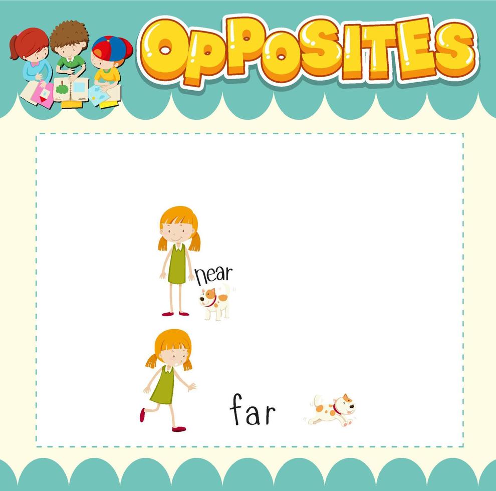 Education word card of English opposites word vector