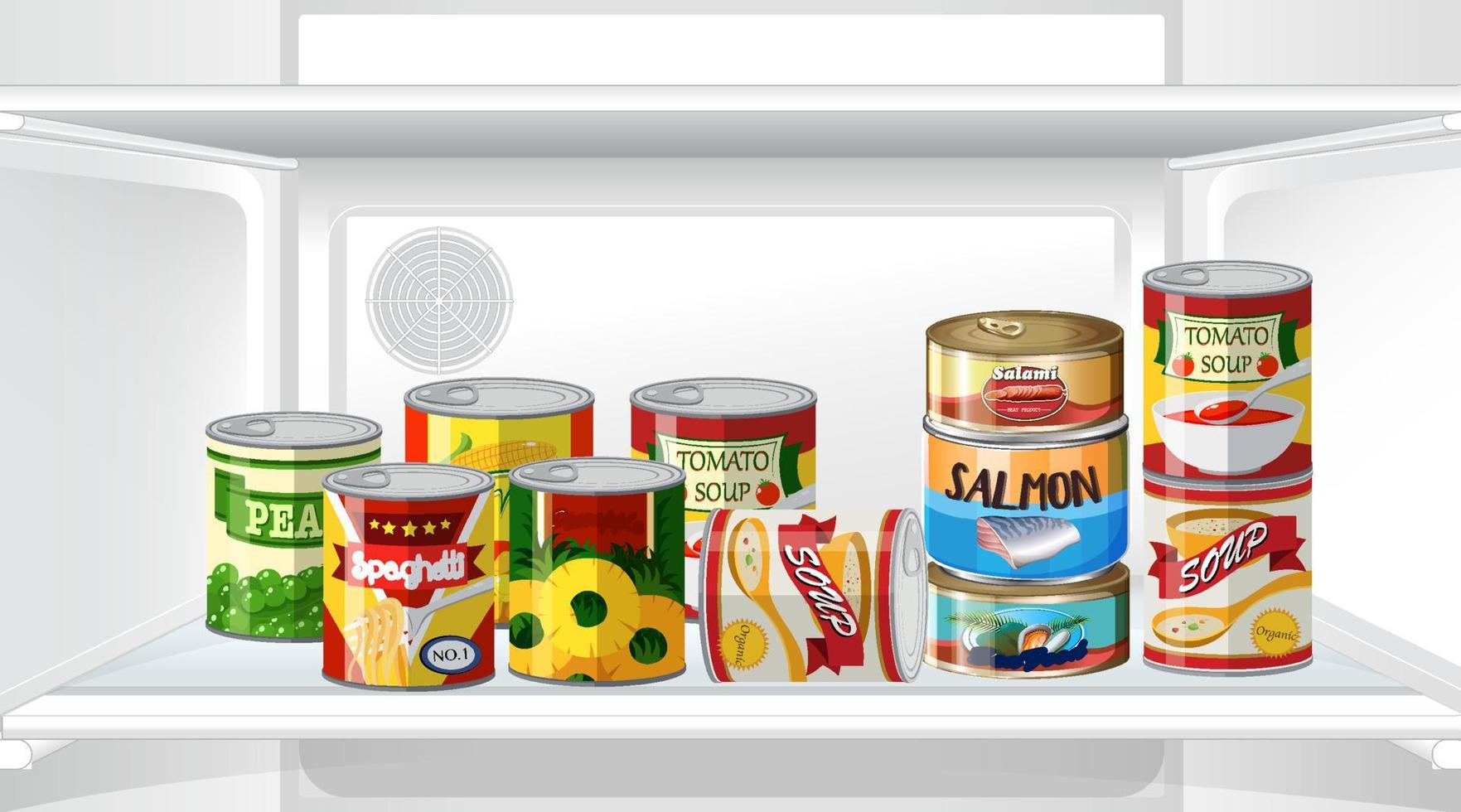 An inside the refrigerator with canned food vector