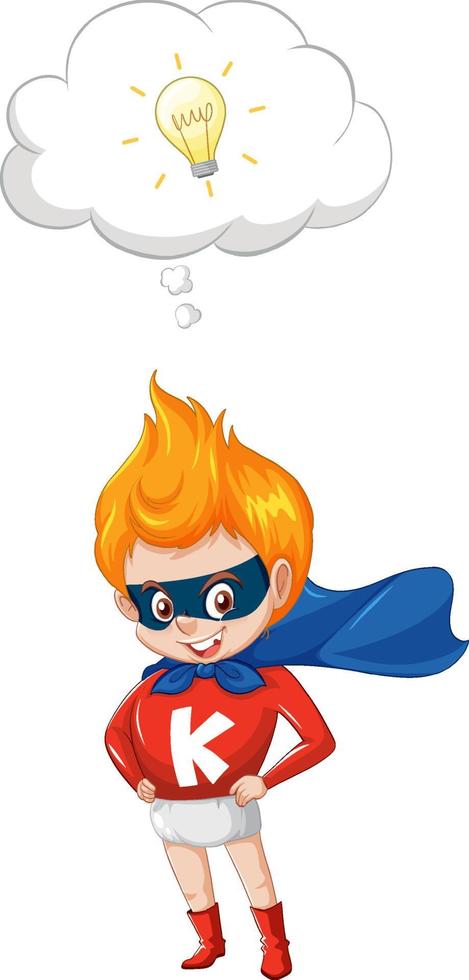 A super boy standing and thinking on white background vector