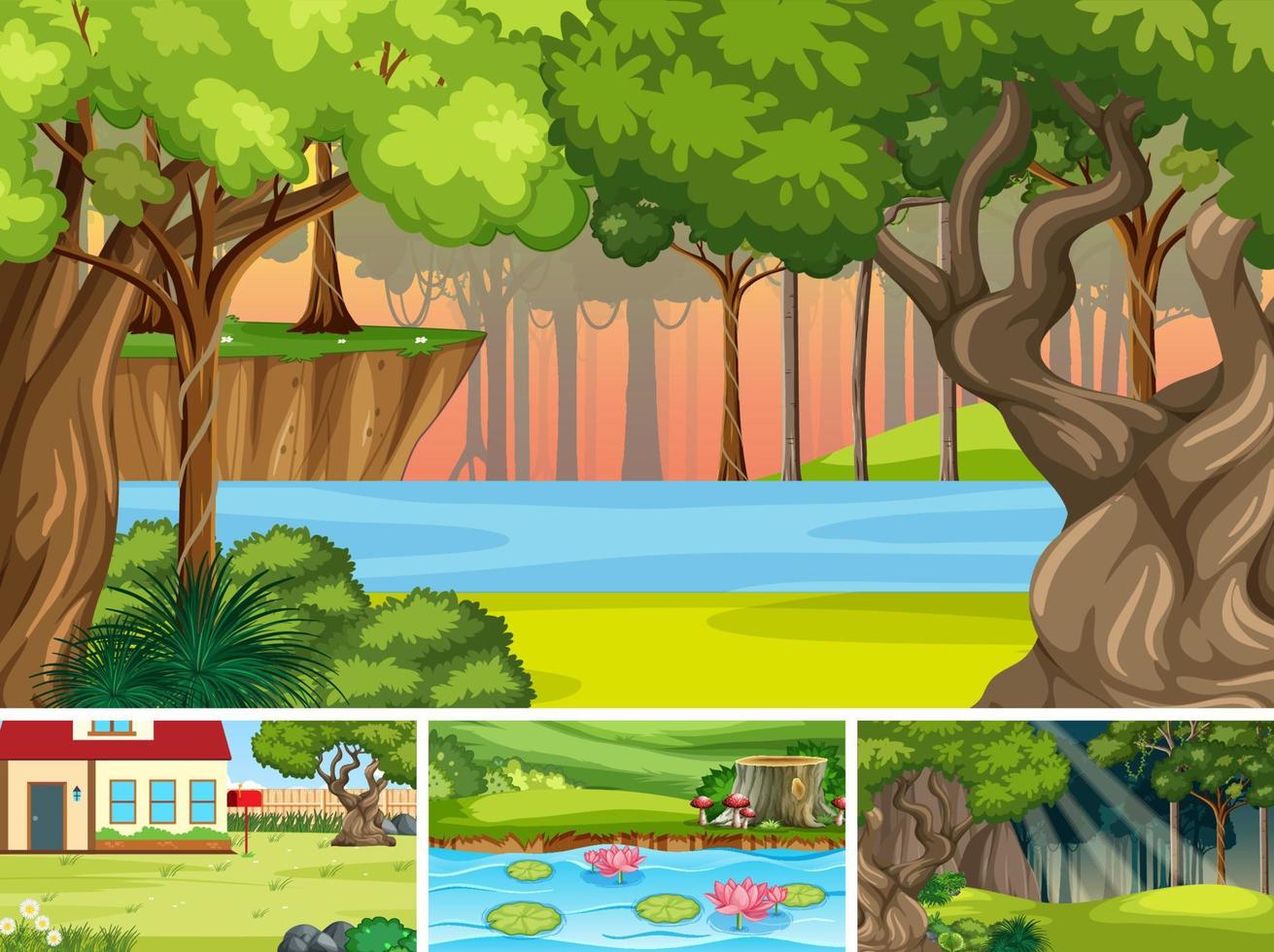Nature scene with many trees and river vector