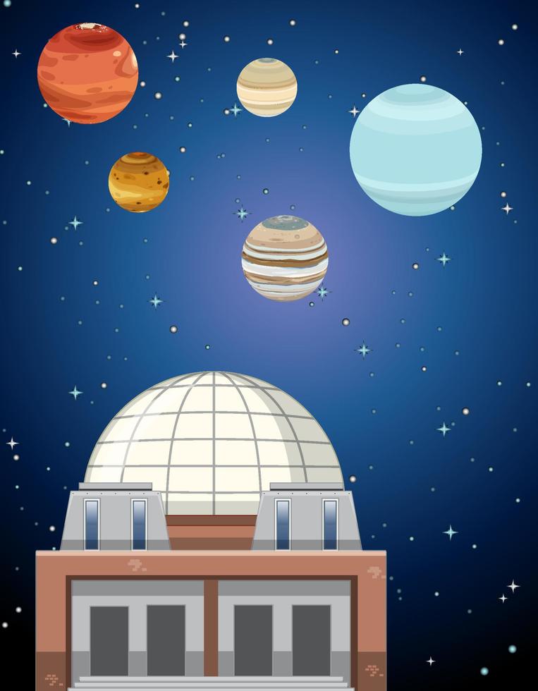 A planetarium with planet in the night sky vector