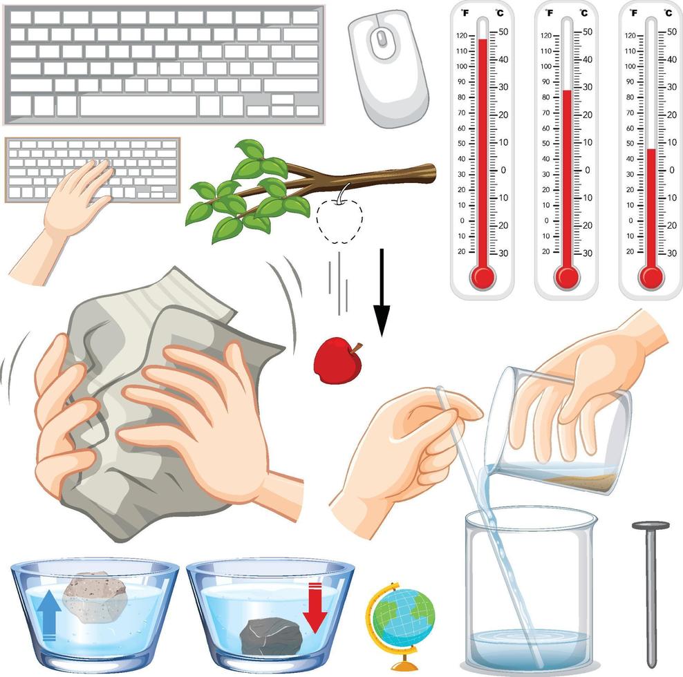 Different science equipments on white background vector