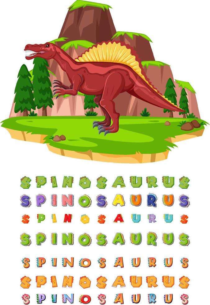 diseño de fuente para spinosaurus en el campo vector