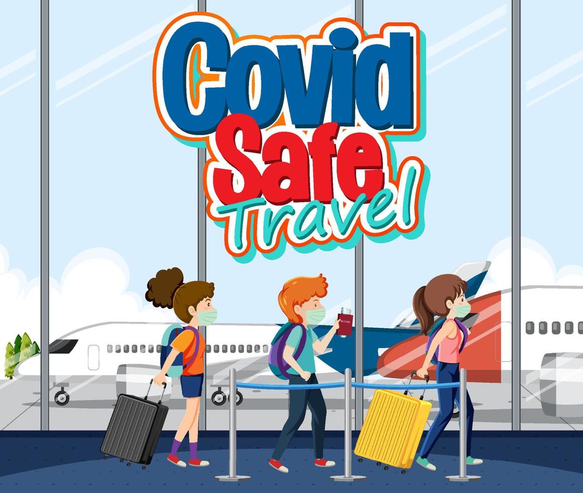 Covid Safe Travel logo with passengers in terminal airport vector