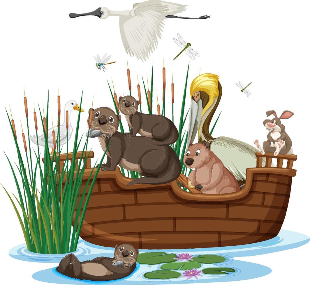 Many animals on the boat vector