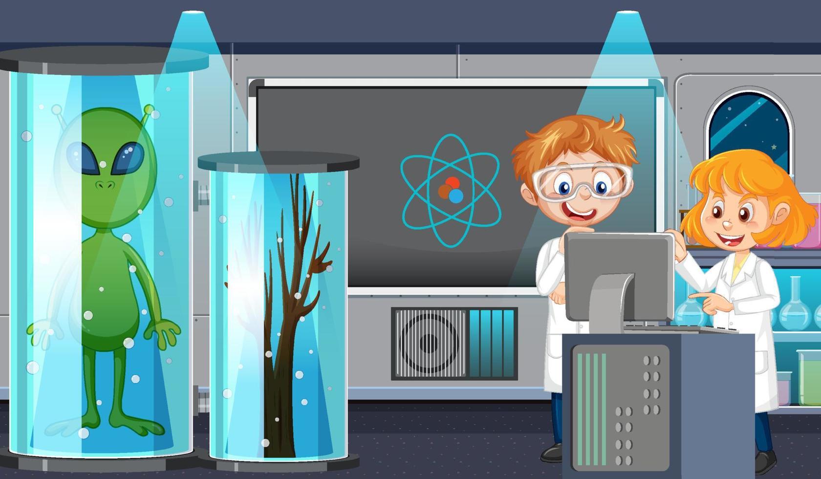 Science laboratory for chemical experiments with scientist vector
