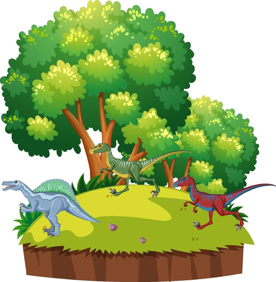 Scene with dinosaurs on island vector