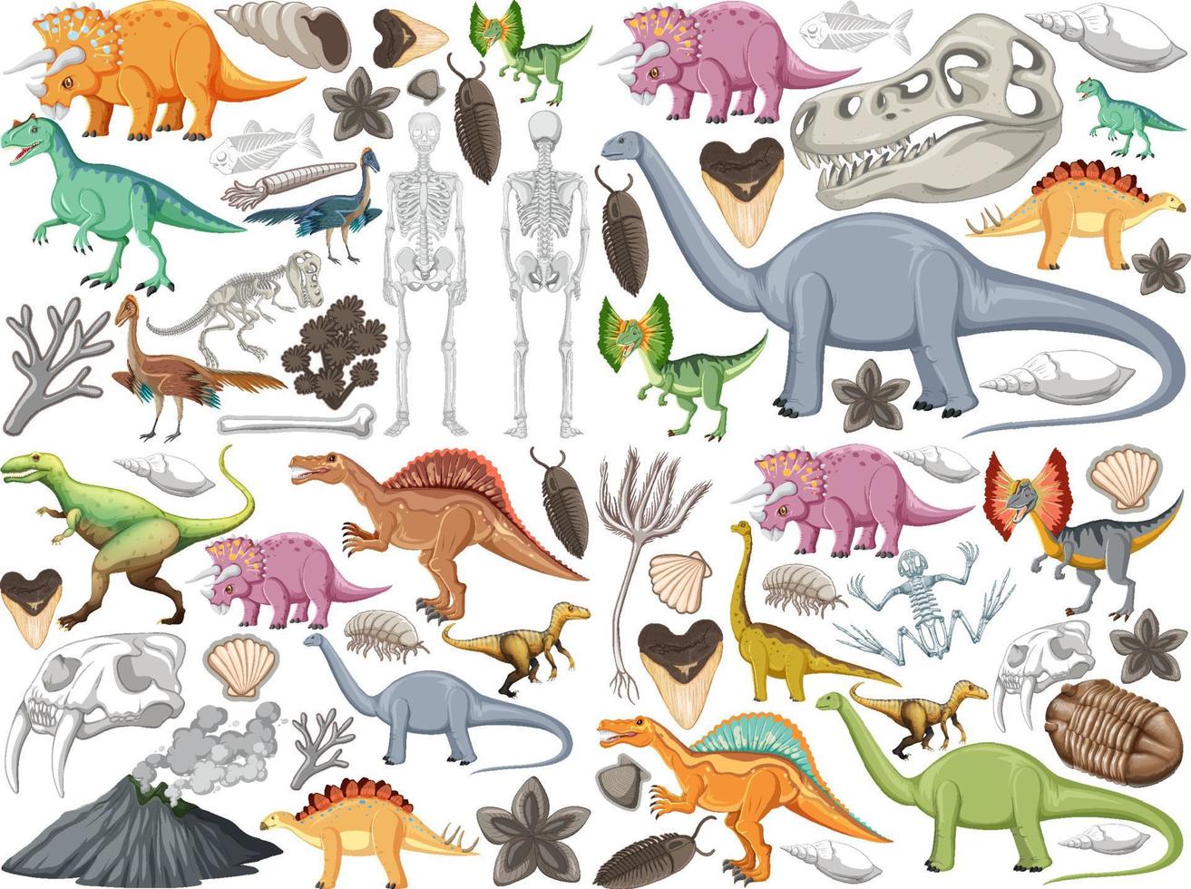 Set of different prehistoric dinosaur animal vector