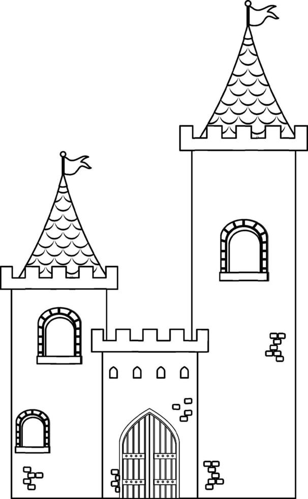 Medieval castles doodle outline for colouring vector