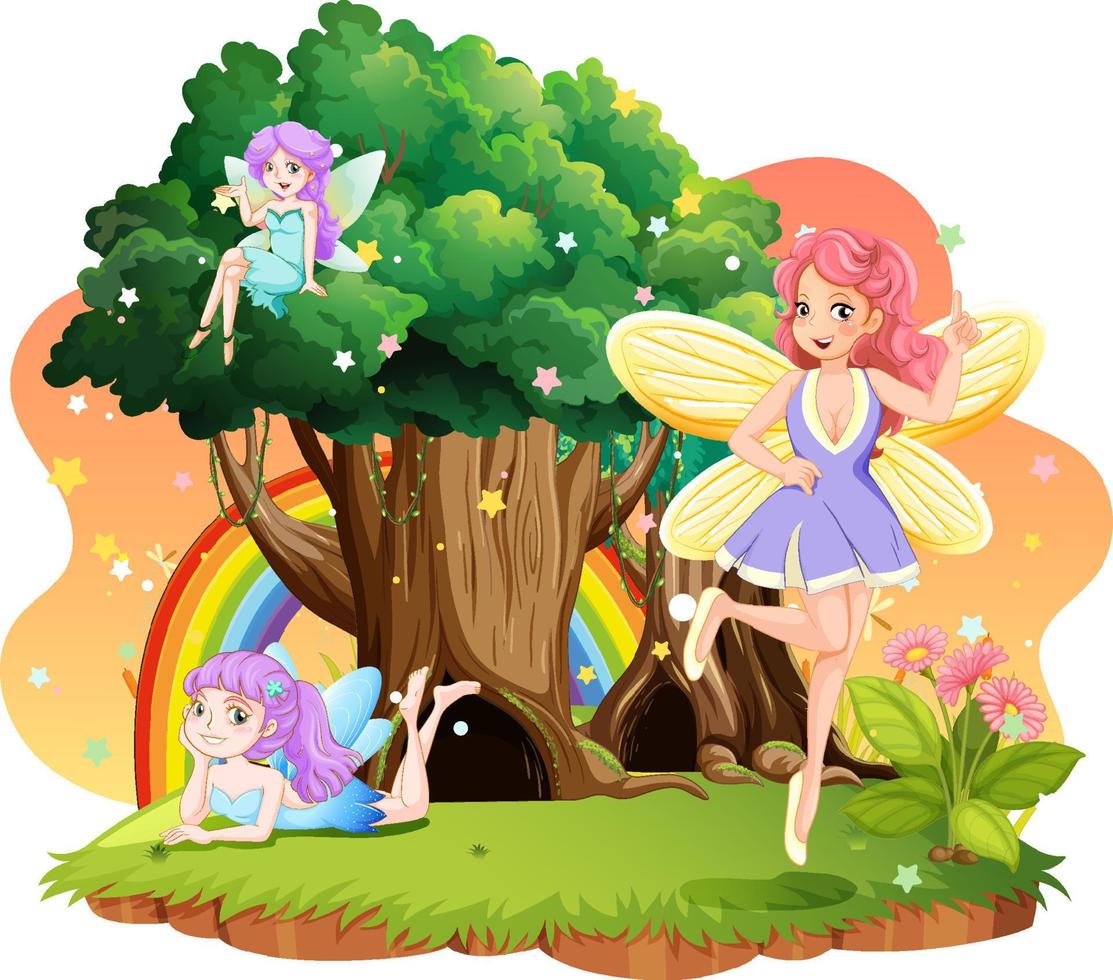 Isolated fantastic forests with beautiful fairies vector