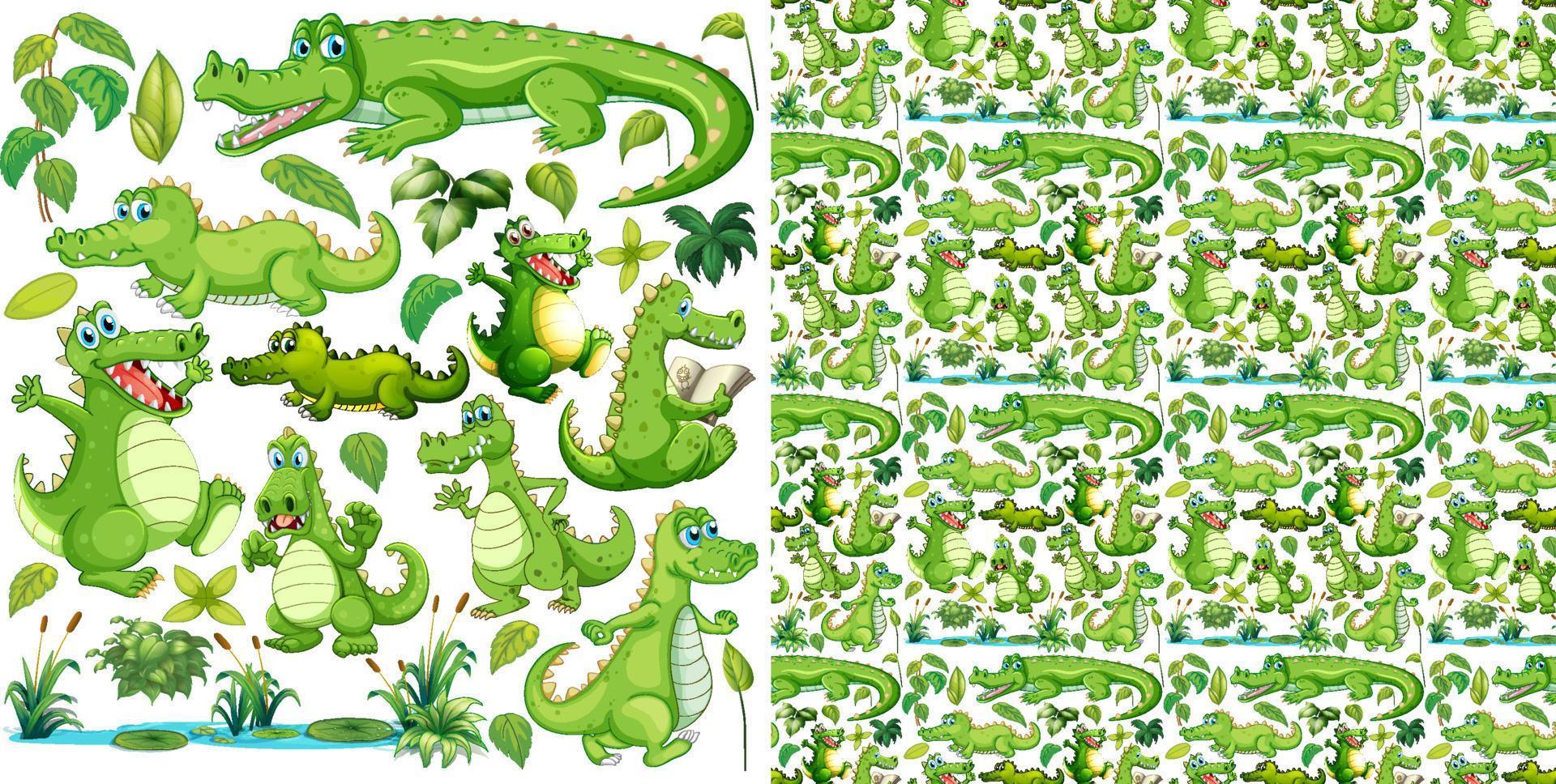 Seamless background with green crocodiles vector