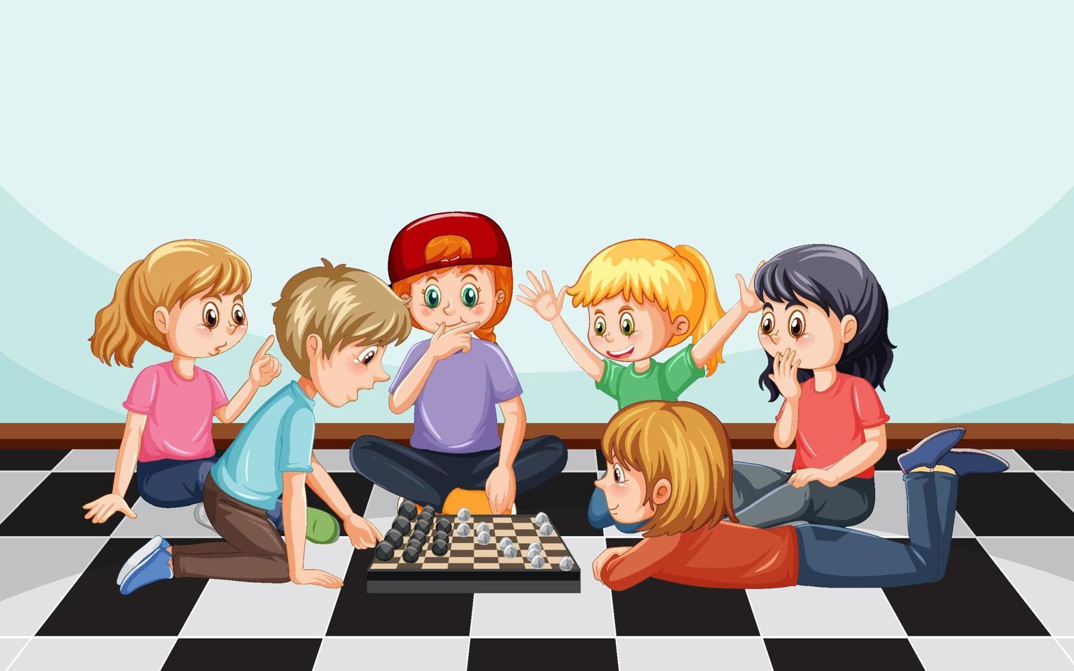 A room scene  with children playing board game vector