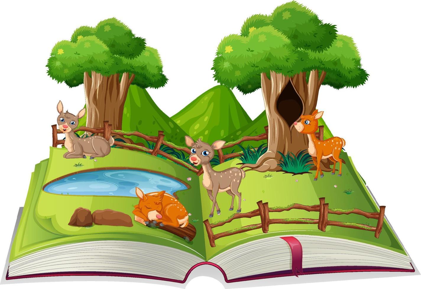 tema de bosque de libro abierto sobre fondo blanco vector