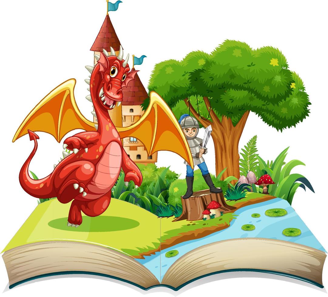 Storybook with dragon and knight vector