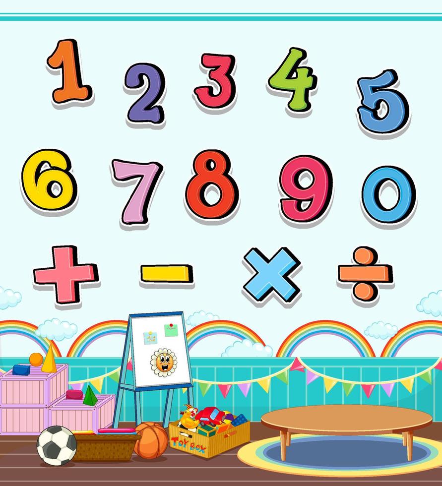 Number 0 to 9 with math symbols vector