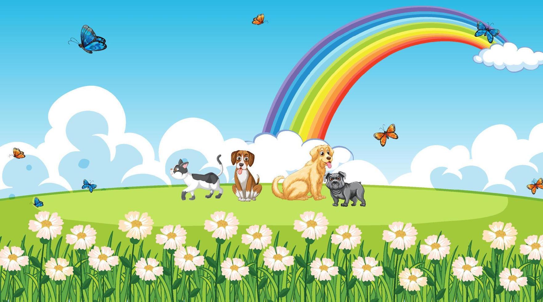 Set of different domestic animals in nature park vector