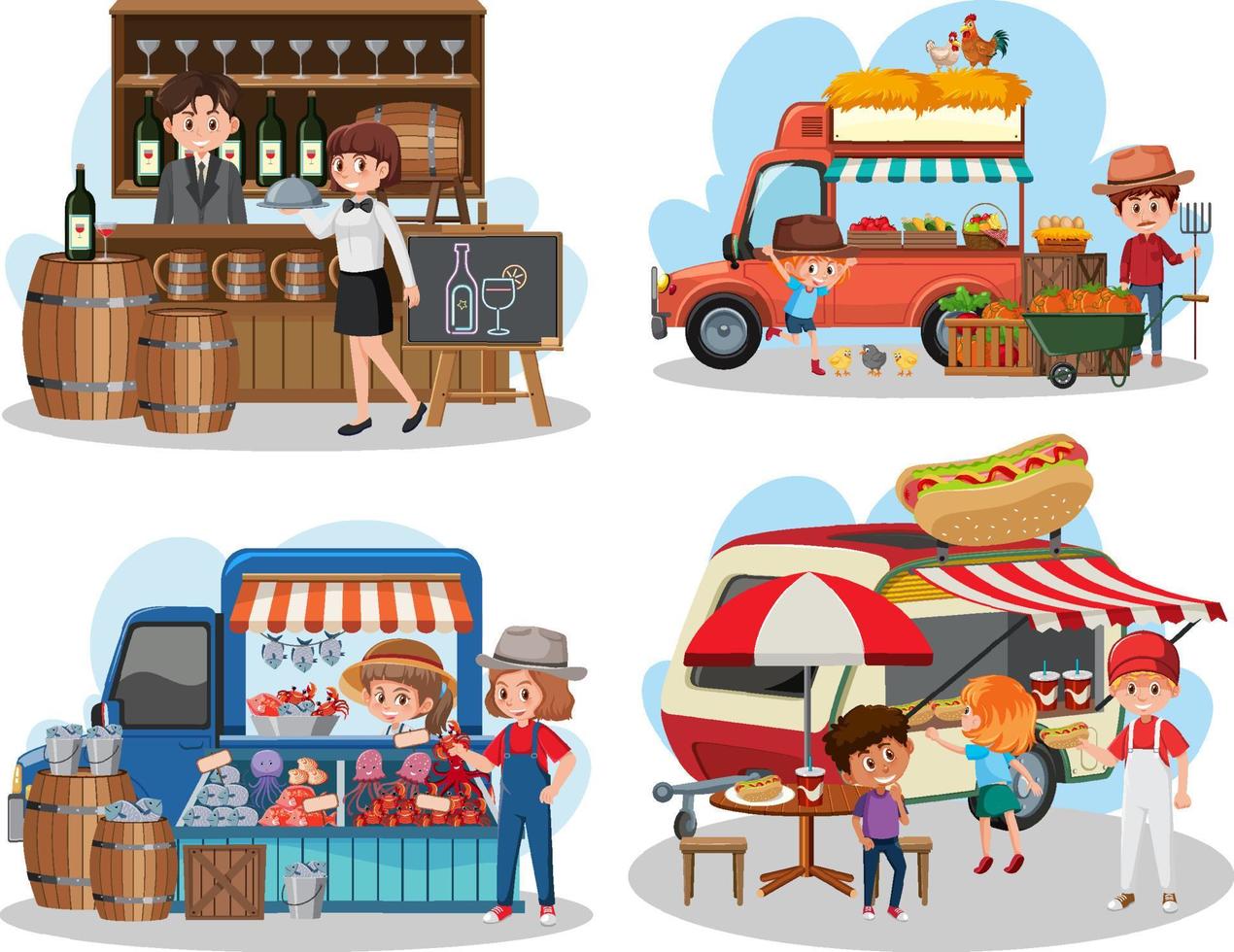 Flea market concept with set of different car boot sales vector