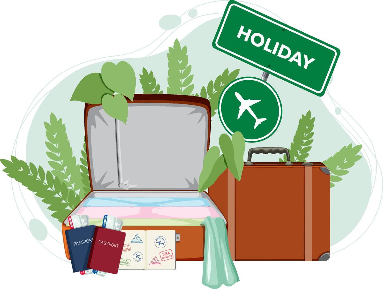 Holiday items concept with many luggages vector