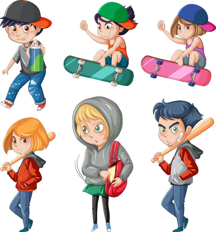 Set of young people doing different actions vector