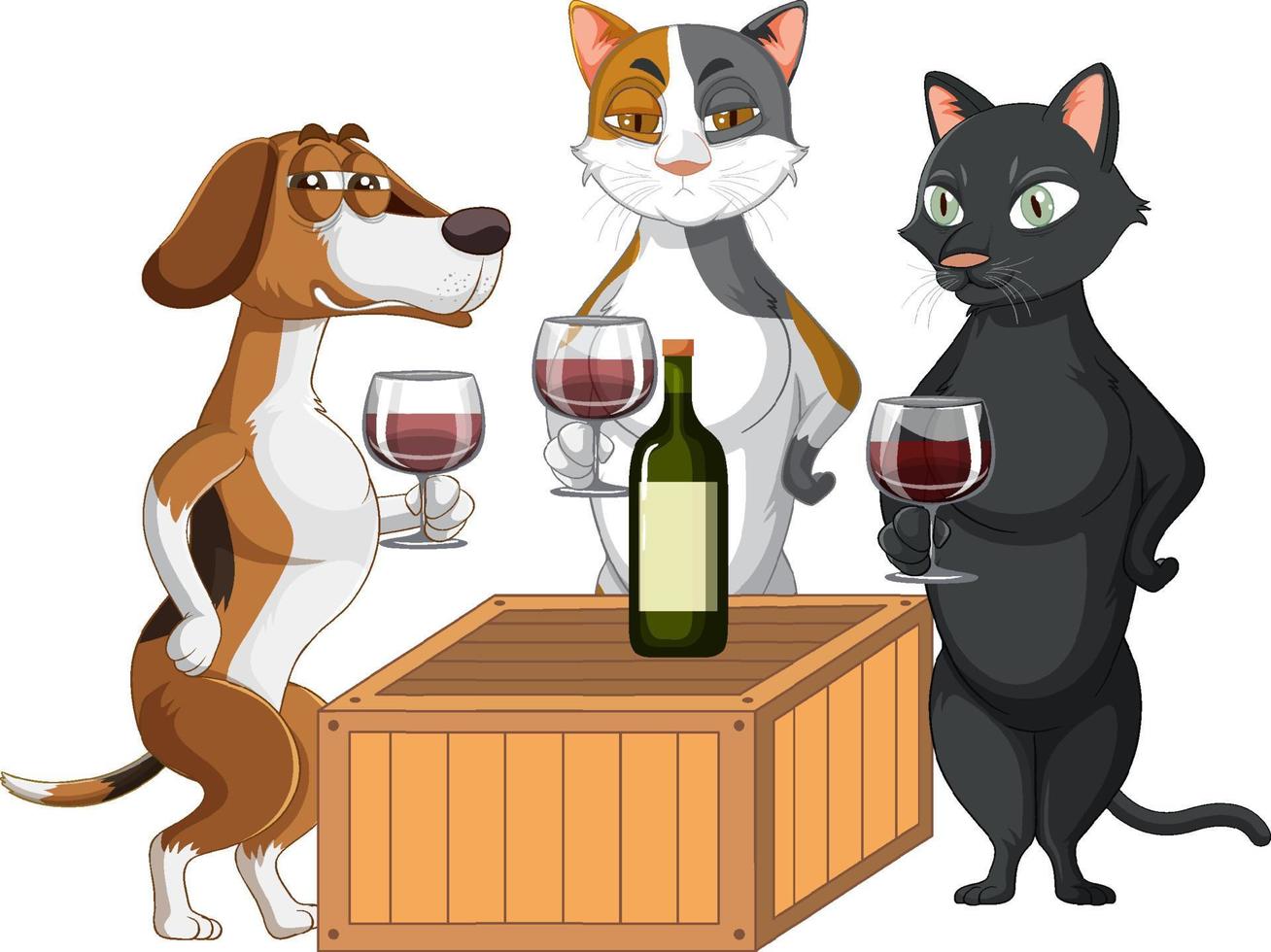 Dog and cats drinking wine vector