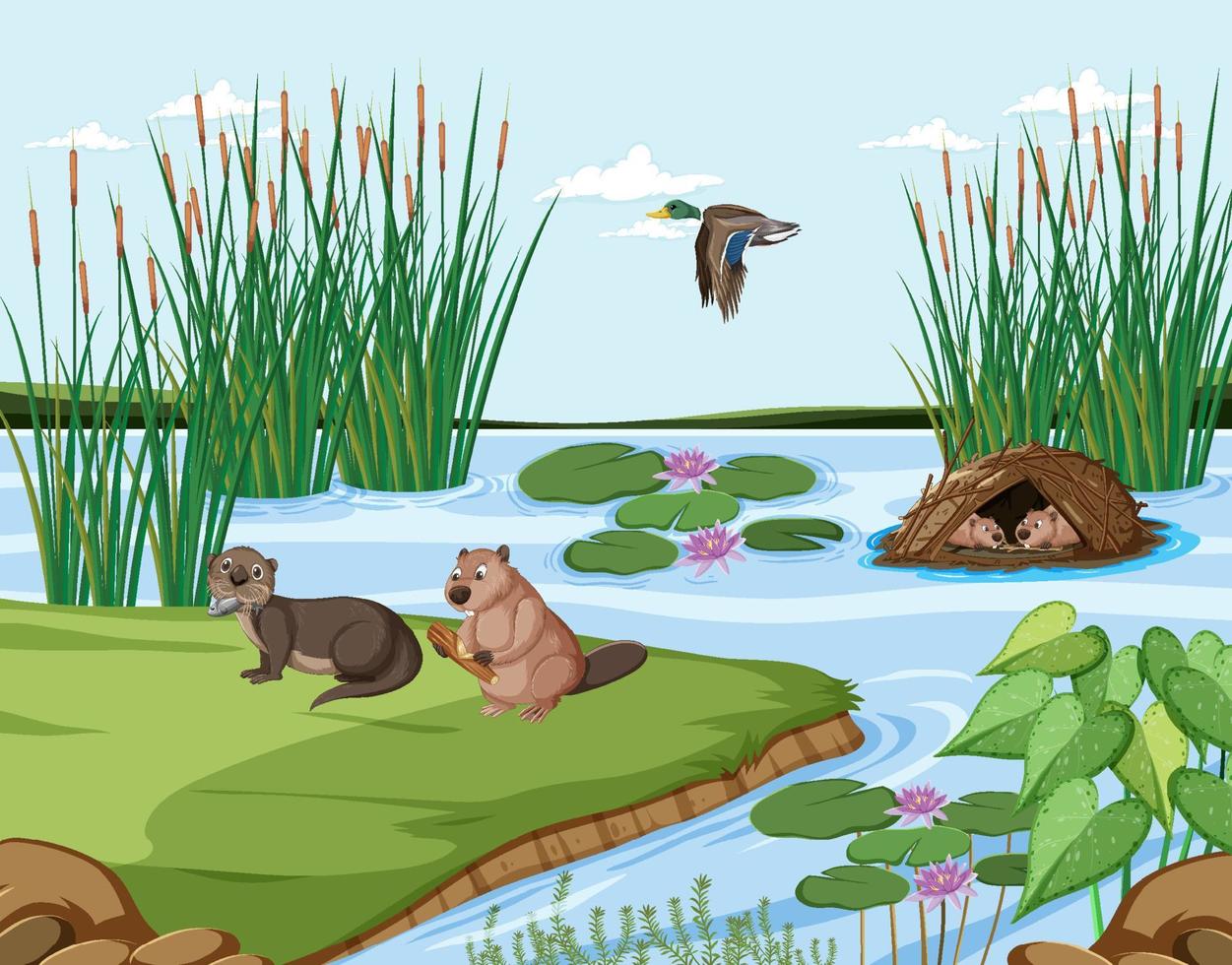 Animal living on nature wet scene vector