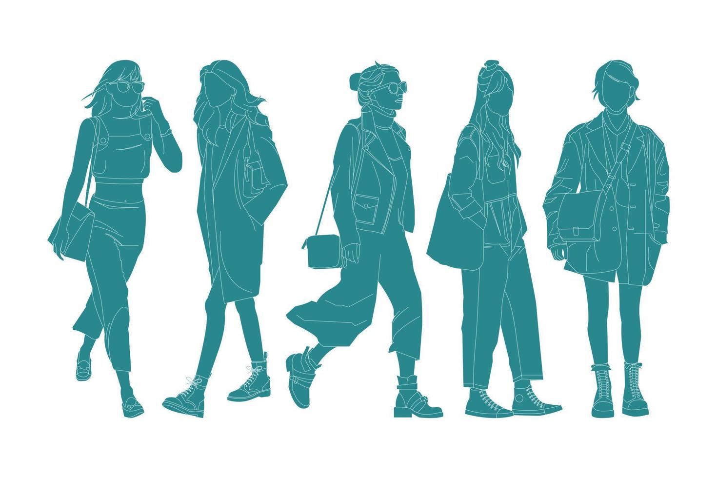 Vector illustration of fashionable woman bundle