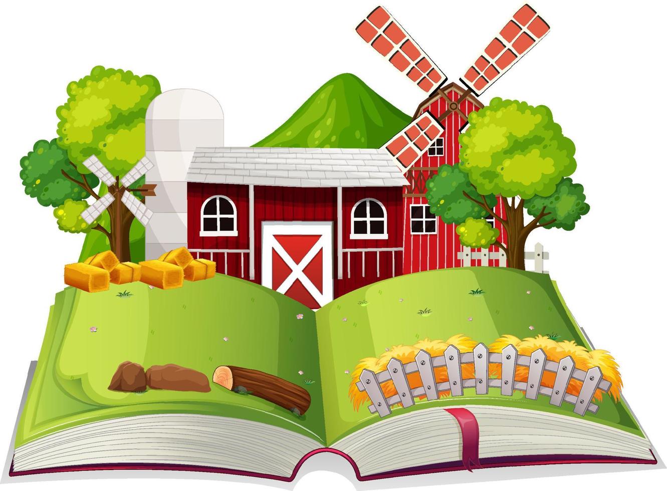 Book with scene of farm buildings in the farm vector