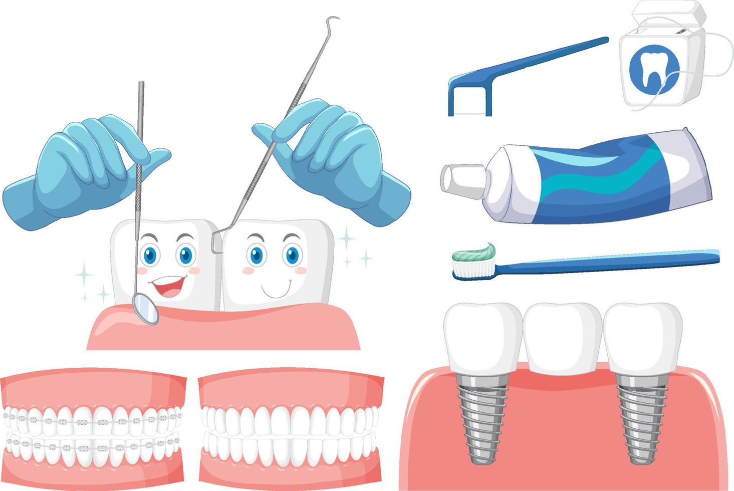 conjunto de todo tipo de dientes sobre fondo blanco vector