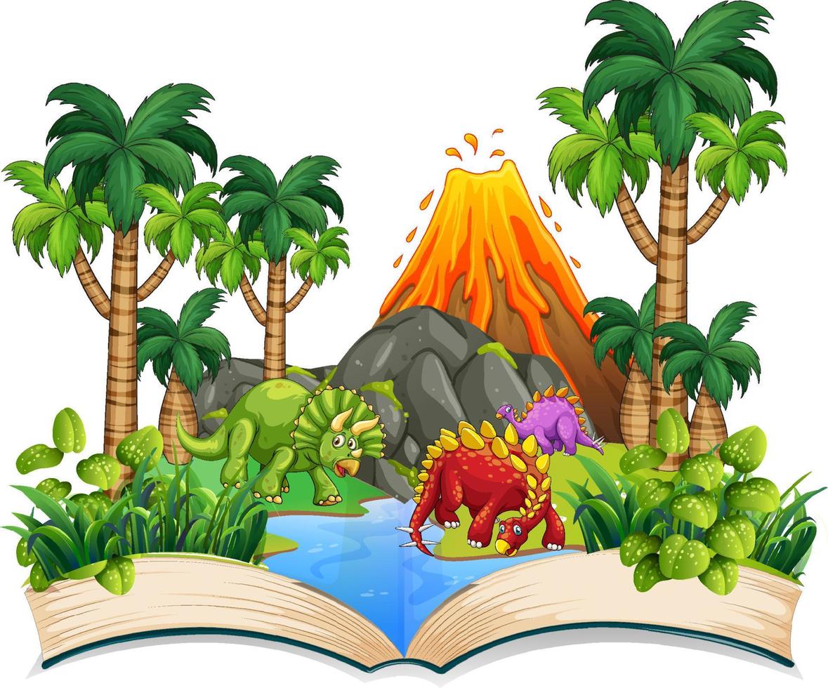 Book of dinosaur in the forest vector