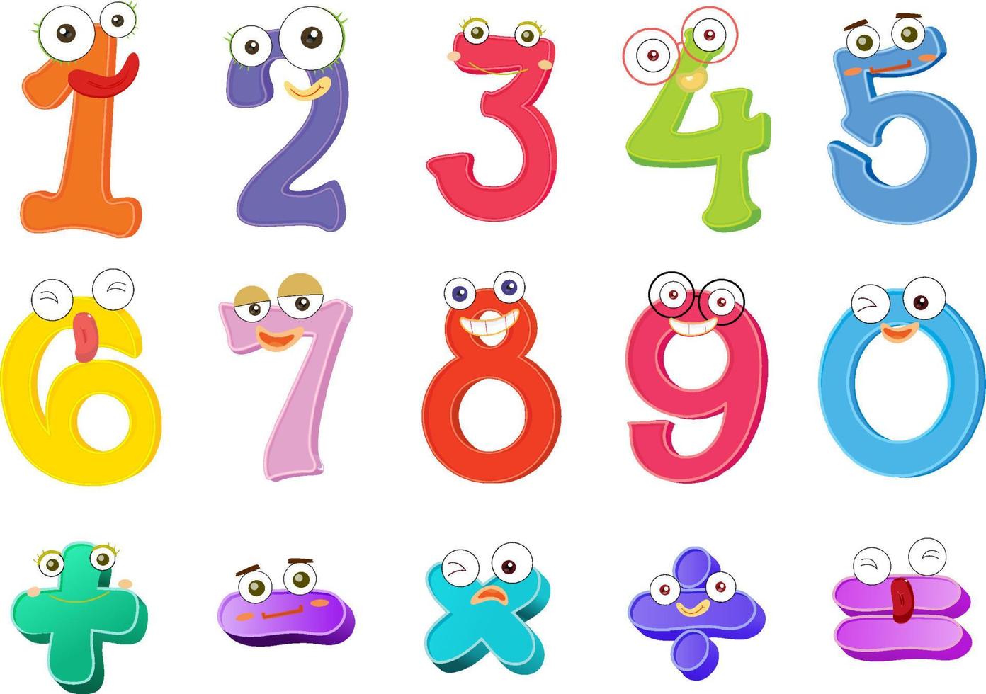 Number 0 to 9 with math symbols vector