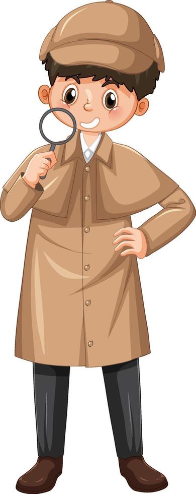 Male detective wearing brown overcoat and hat vector