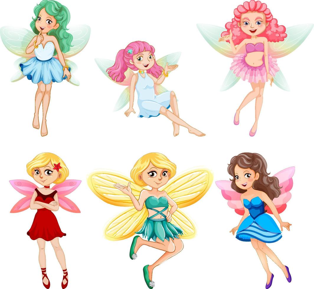 Set of different beautiful fairy girl cartoon character vector