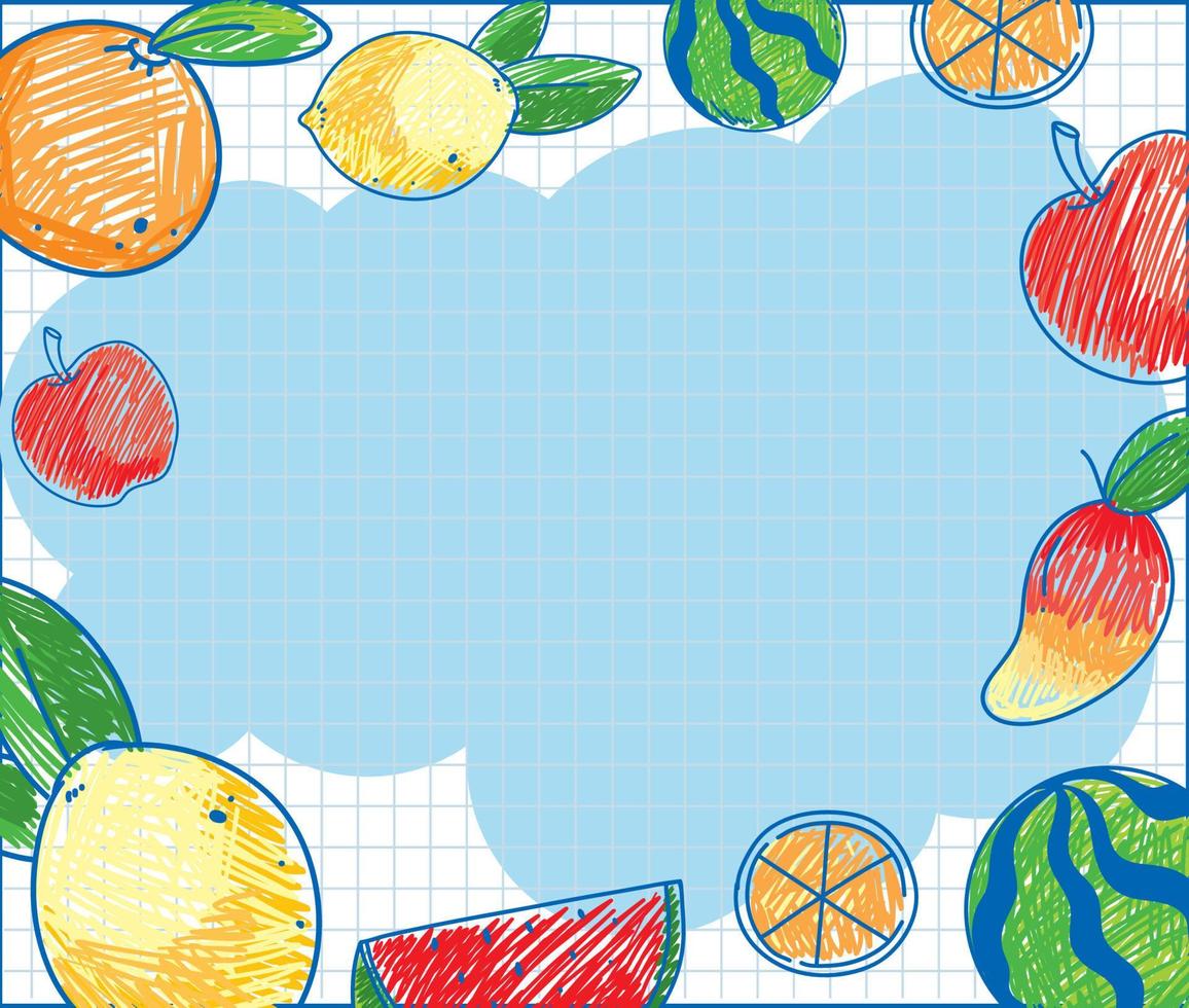 Fruit hand drawn coloured crayon background template vector