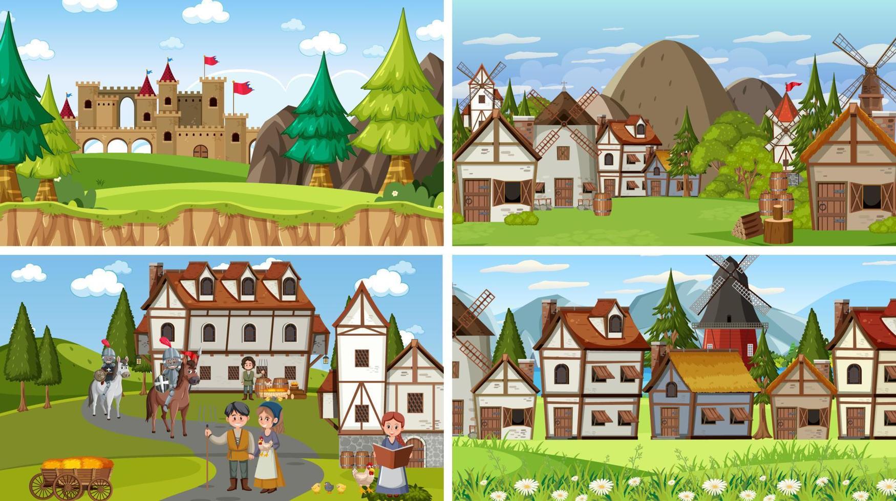 Set of different scene medieval vector