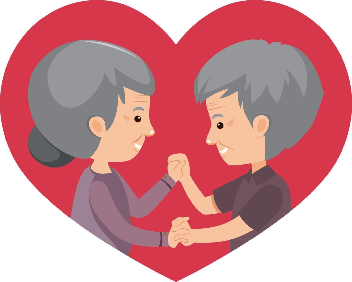 Cute old couple in heart shape background vector