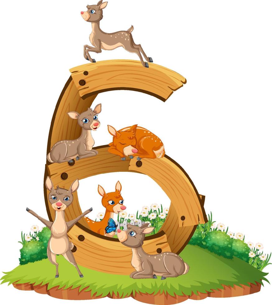 Six deers attached to number six vector