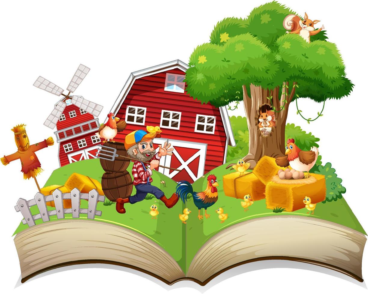 tema de granja de libro abierto sobre fondo blanco vector