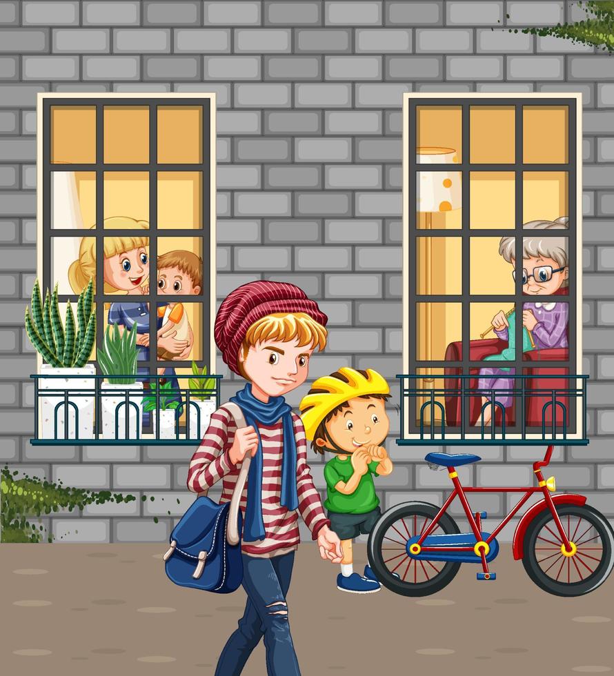 Outdoor scene with people in cartoon style vector