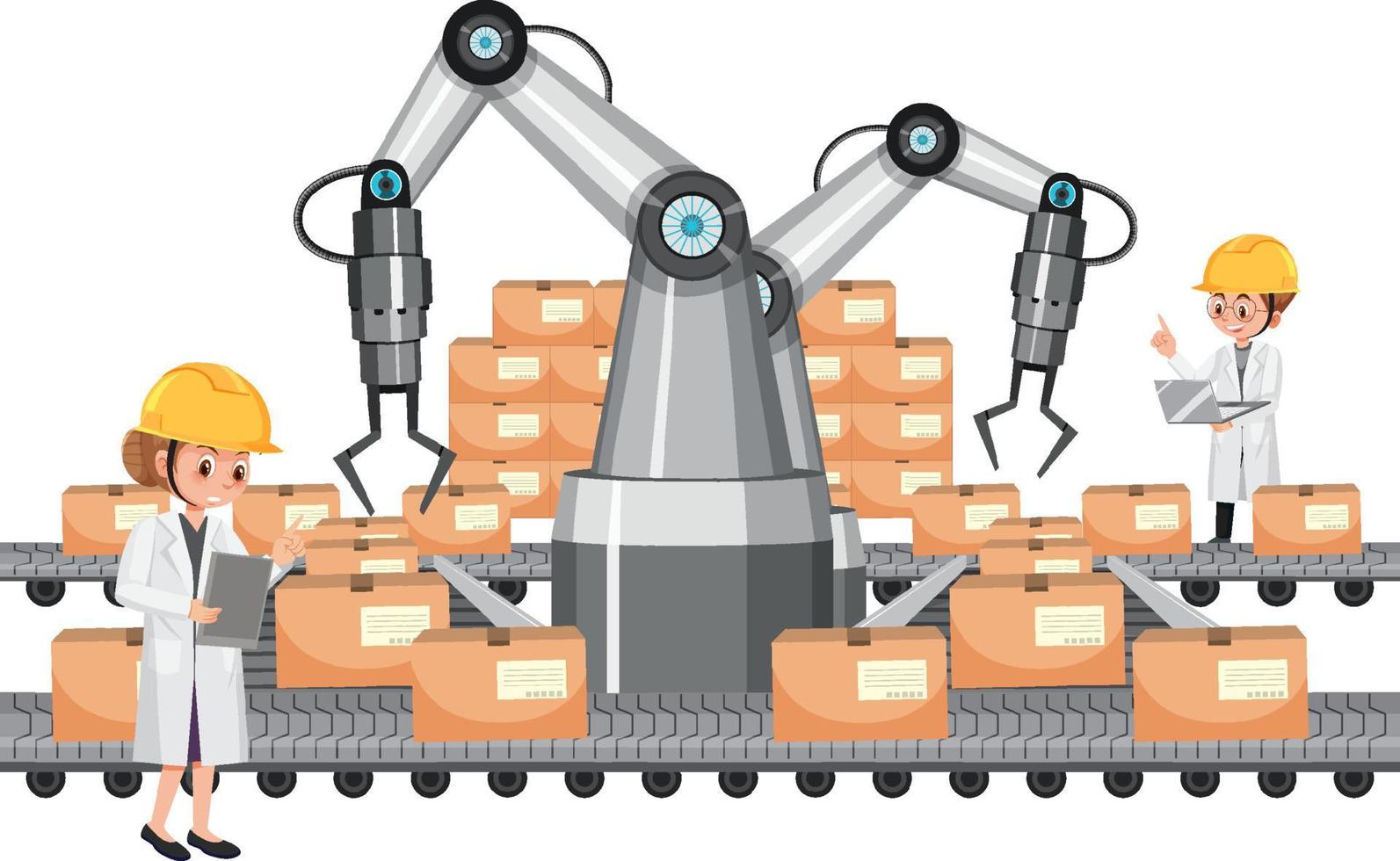 concepto de industria de automatización con robots de línea de montaje vector