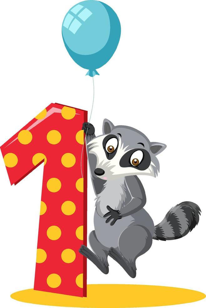 Raccoon holding the number cartoon character isolated on white background vector