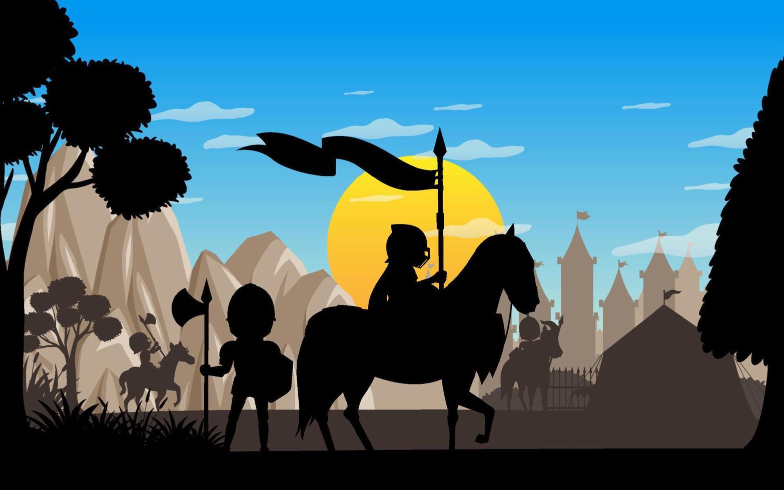 Silhouette scene with medieval vector