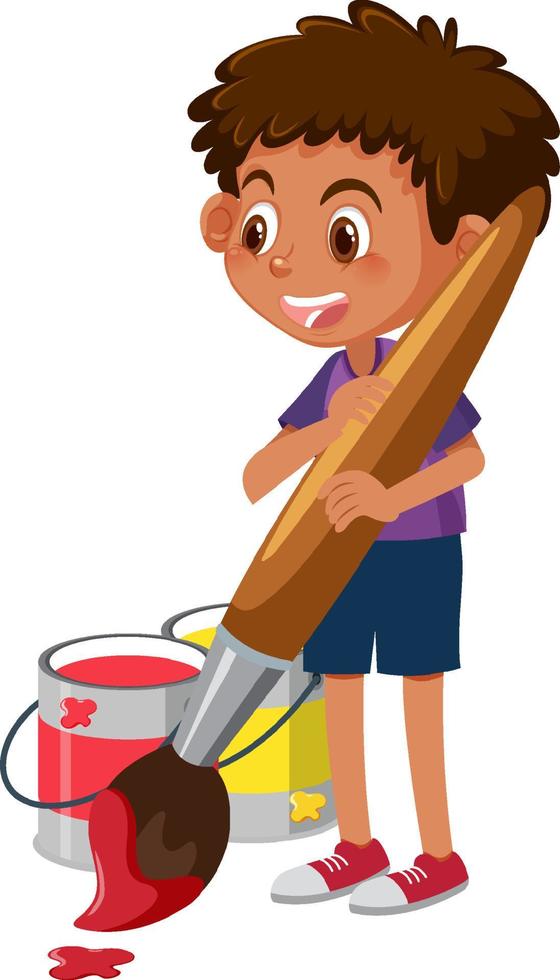 Cartoon boy holding brush with red colour vector
