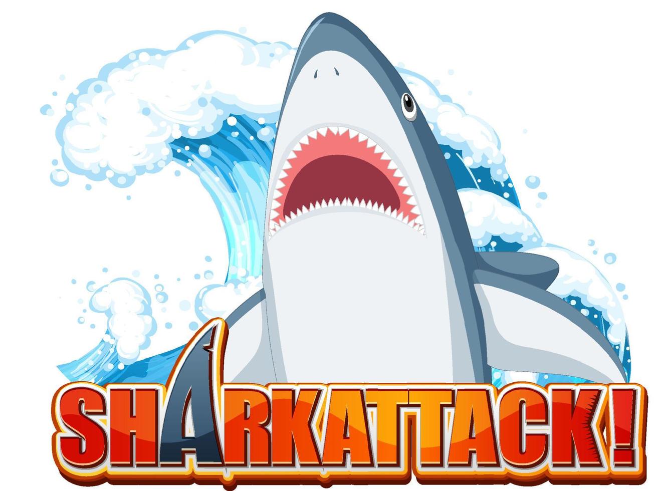 Shark attack font logo with cartoon aggressive shark vector