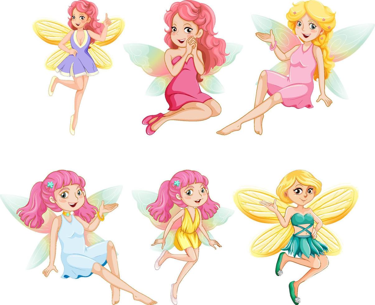 Set of different beautiful fairy girl cartoon character vector