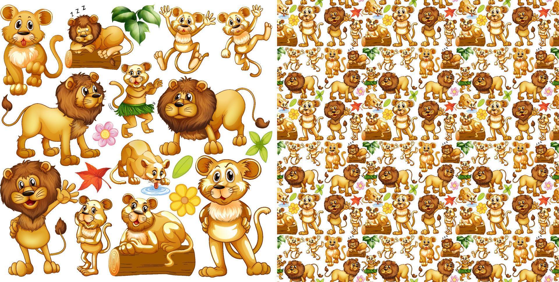 Seamless background with many lions vector
