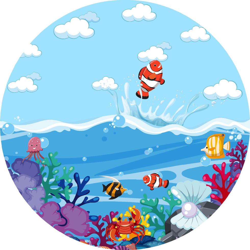 A water splash scene with fish on white background vector
