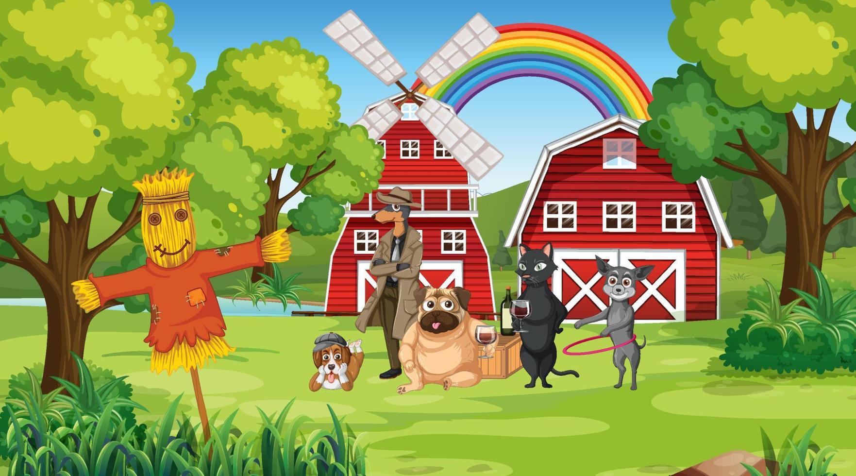 Set of different domestic animals in farm vector