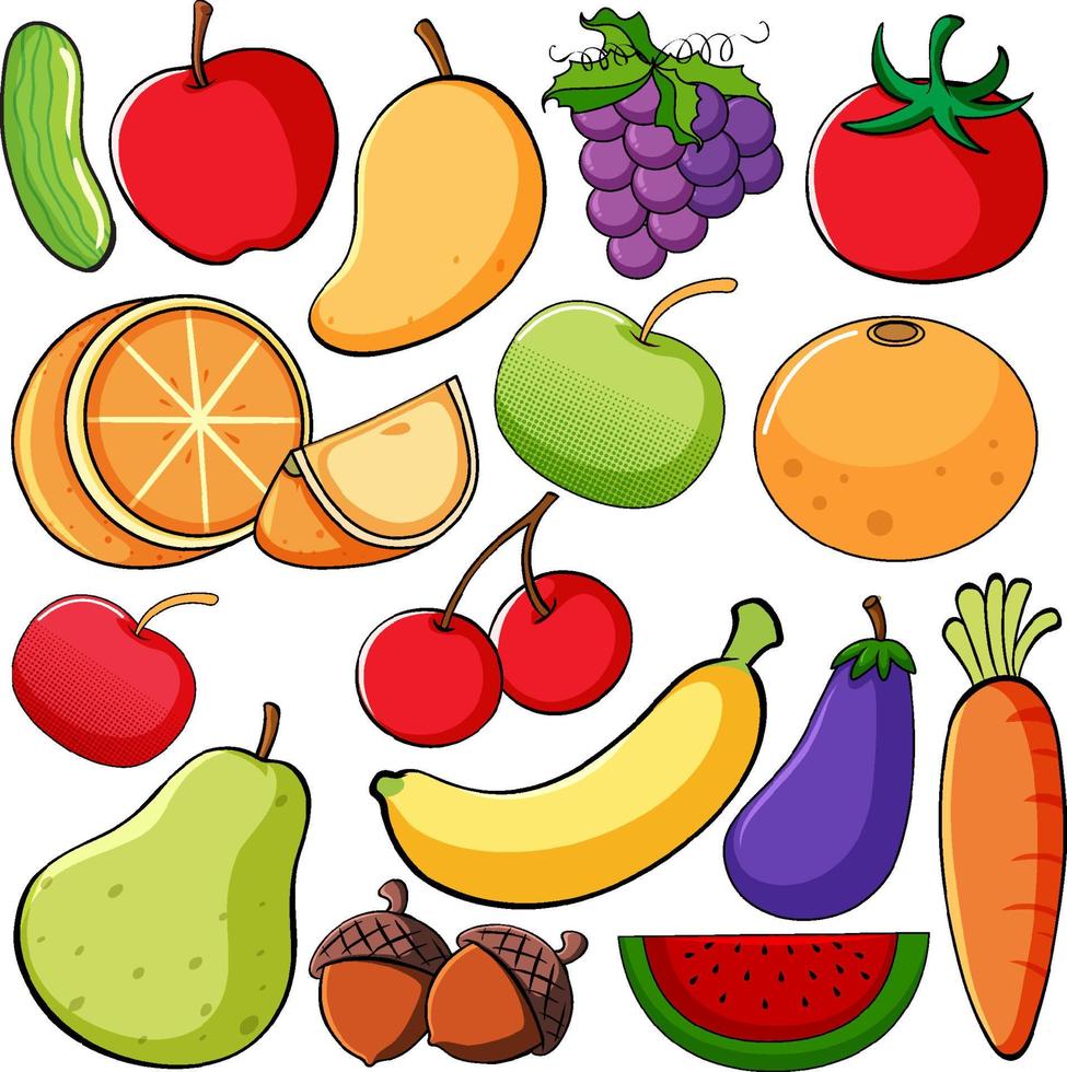 Different kinds of fruits on white background vector