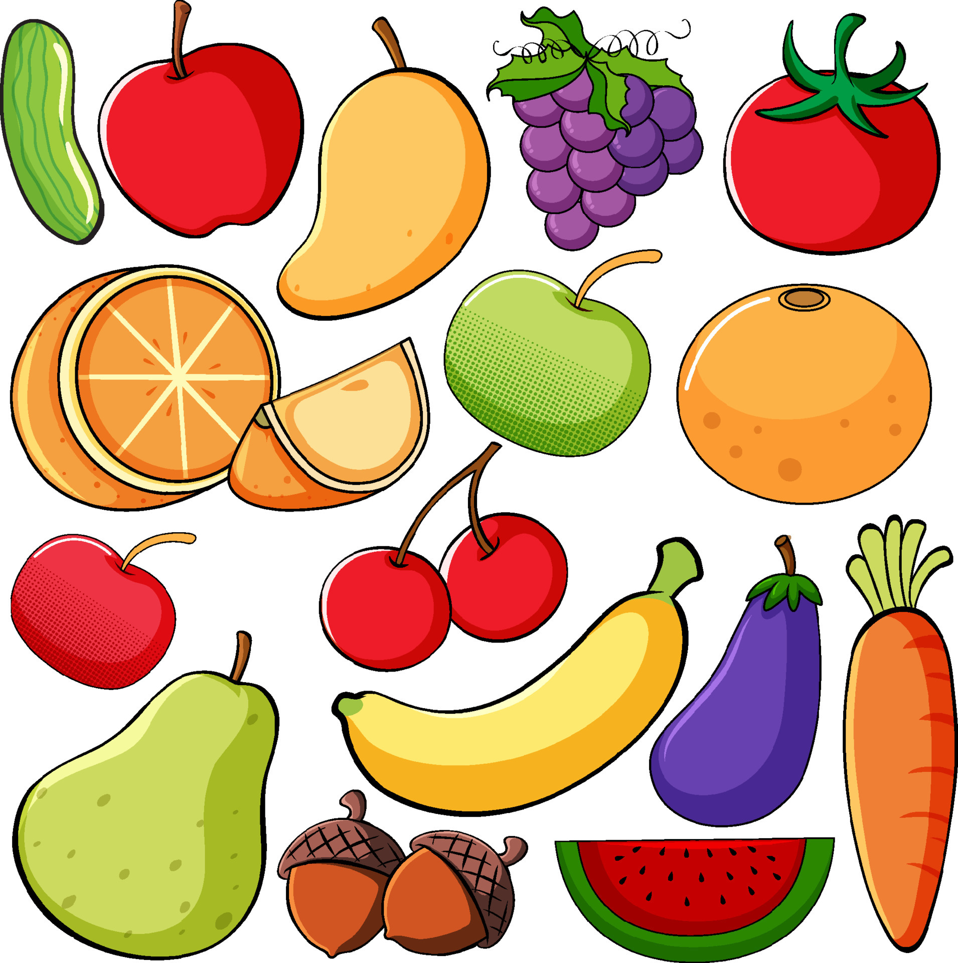 Different kinds of fruits on white background 6892525 Vector Art at