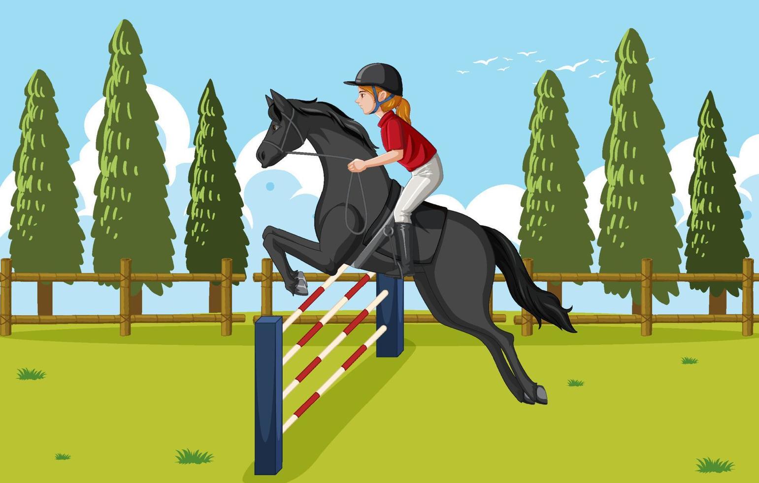 Outdoor scene with equestrian riding horse vector